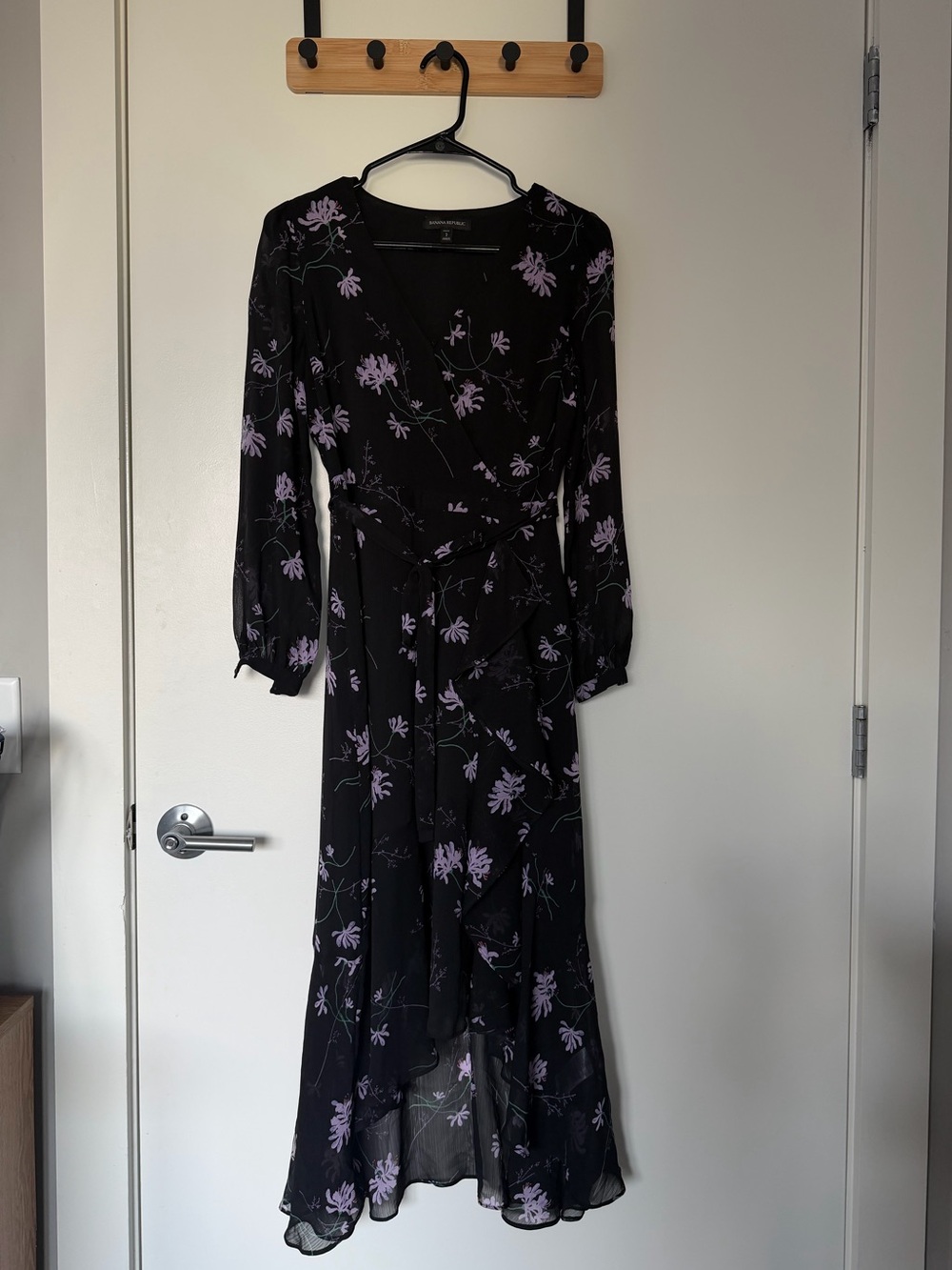 Banana Republic Black Wrap Dress with Lilac Floral Print